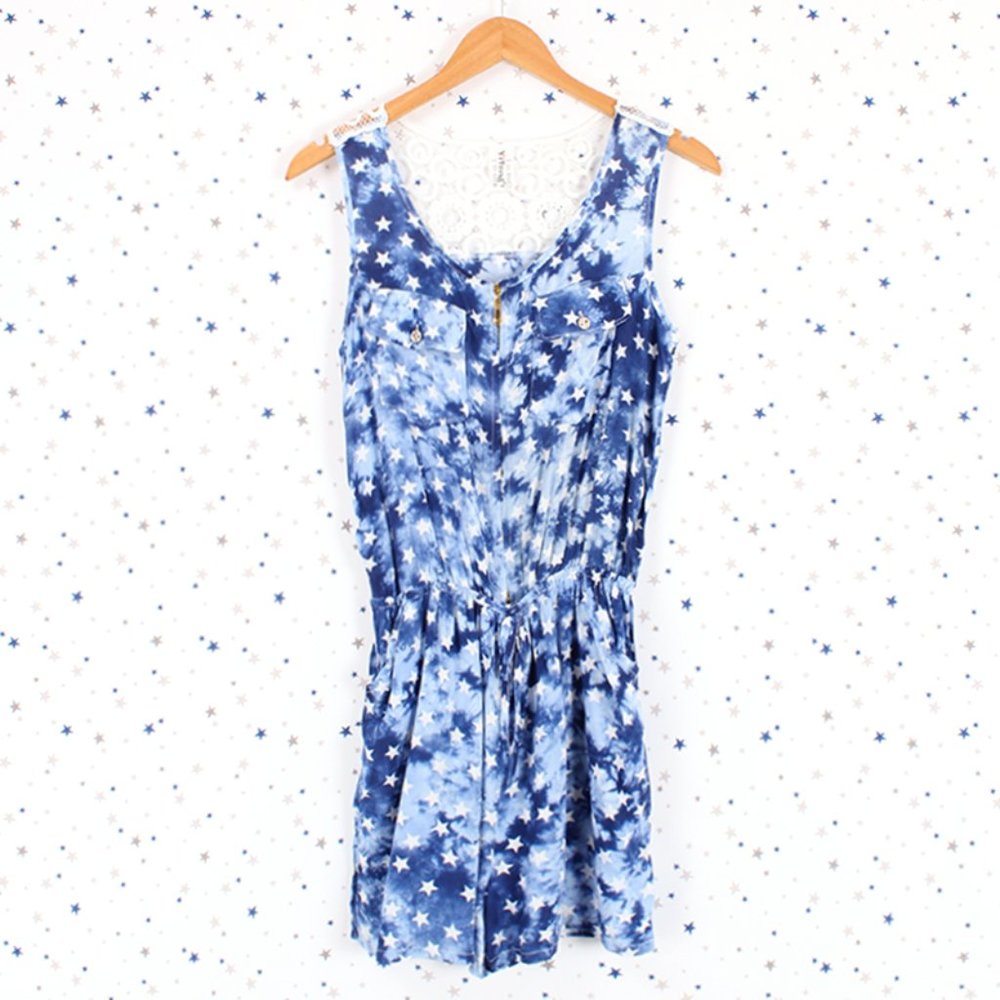 Star Print Tie Dye Romper Blue - Picture 9 of 13
